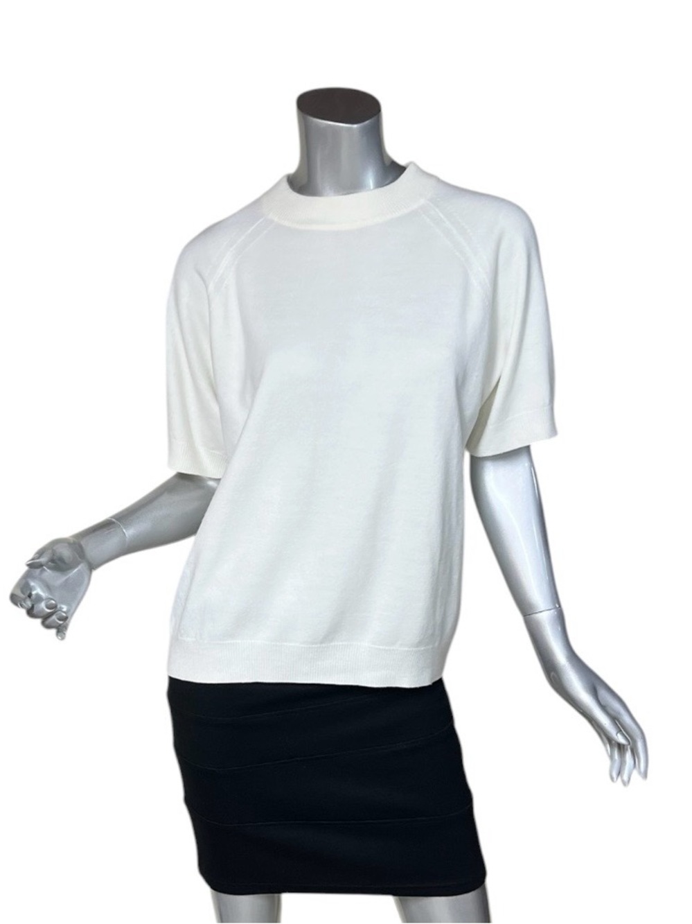 Vintage Designers Originals Ivory White Raglan Short Sleeve Mock Neck Sweater XL